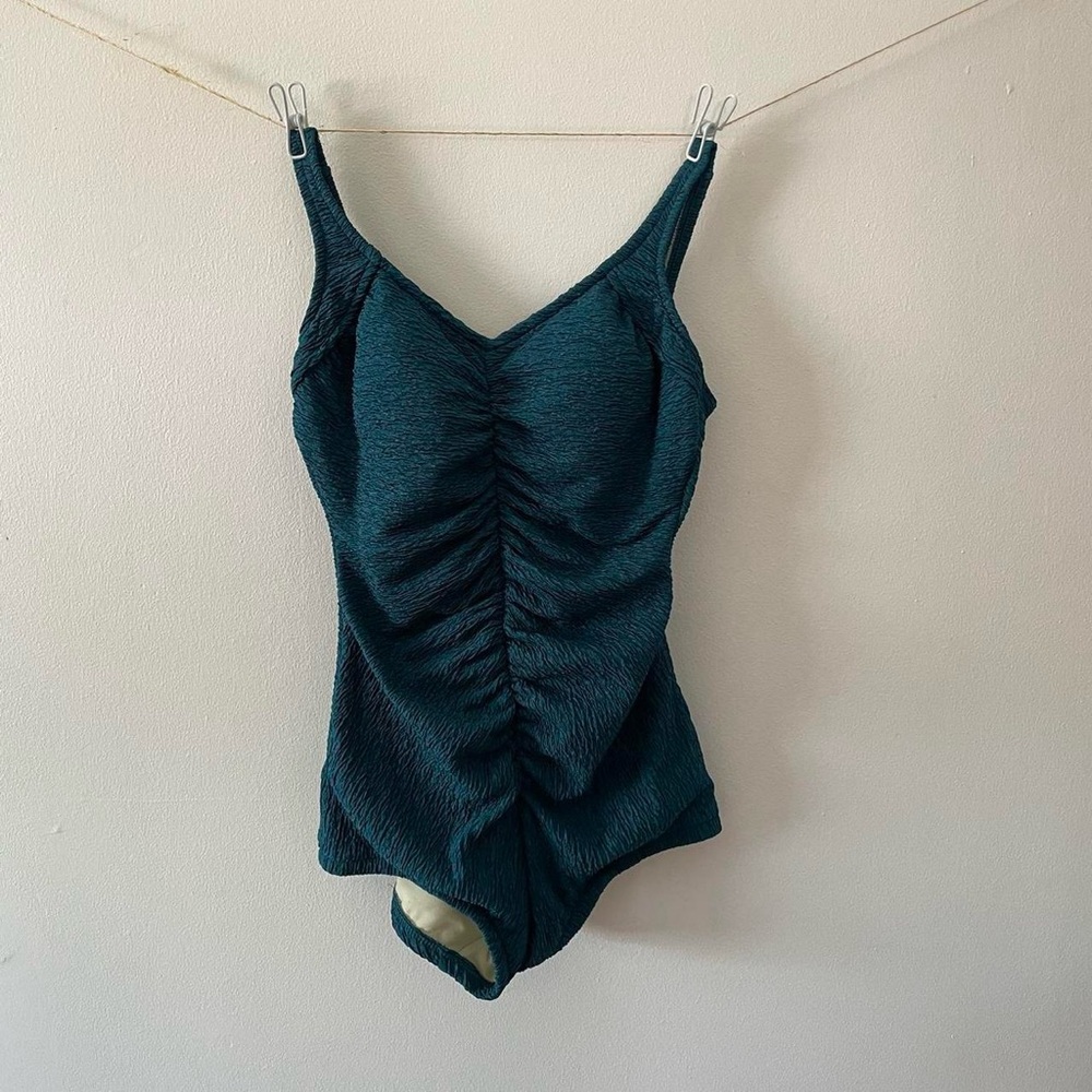 Vintage Teal Ruched Swimsuit